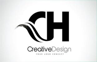 CH C H Creative Brush Black Letters Design With Swoosh vector