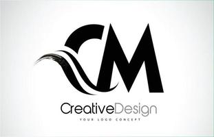 CM C M Creative Brush Black Letters Design With Swoosh vector