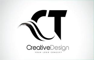 CT C T Creative Brush Black Letters Design With Swoosh vector