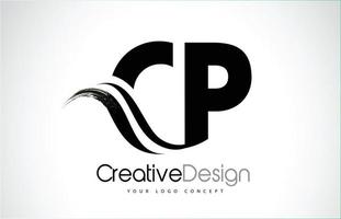 CP C P Creative Brush Black Letters Design With Swoosh vector