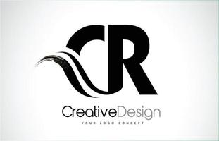 CR C R Creative Brush Black Letters Design With Swoosh vector