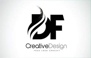 DF D F Creative Brush Black Letters Design With Swoosh vector