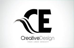 CE C E Creative Brush Black Letters Design With Swoosh vector