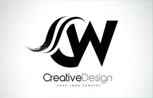 CW C W Creative Brush Black Letters Design With Swoosh vector