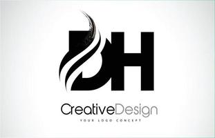 DH D H Creative Brush Black Letters Design With Swoosh vector