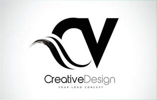 cv cv pincel creativo diseño de letras negras con swoosh vector