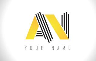 AN Black Lines Letter Logo. Creative Line Letters Vector Template.