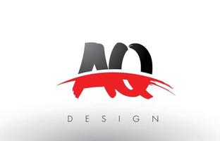 AQ A Q Brush Logo Letters with Red and Black Swoosh Brush Front vector