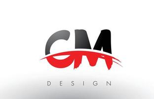 CM C M Brush Logo Letters with Red and Black Swoosh Brush Front vector