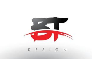 letras del logotipo del cepillo bt bt con frente de cepillo swoosh rojo y negro vector
