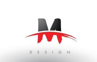 letras del logotipo de pincel m con frente de pincel swoosh rojo y negro vector