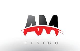 Letras del logotipo de am am brush con frente de cepillo swoosh rojo y negro vector