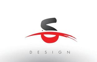 S Brush Logo Letters with Red and Black Swoosh Brush Front vector