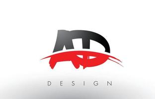 Ad ad brush logo letras con frente de pincel swoosh rojo y negro vector