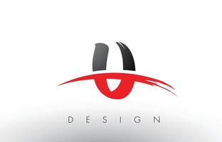 U Brush Logo Letters with Red and Black Swoosh Brush Front vector