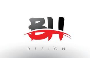 BH B H Brush Logo Letters with Red and Black Swoosh Brush Front vector