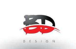 letras del logotipo del cepillo bd bd con frente de cepillo swoosh rojo y negro vector