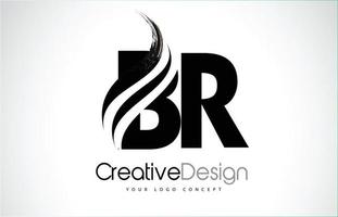 BR B R Creative Brush Black Letters Design With Swoosh vector