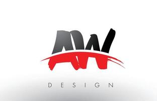 letras del logotipo del cepillo aw aw con frente de cepillo swoosh rojo y negro vector