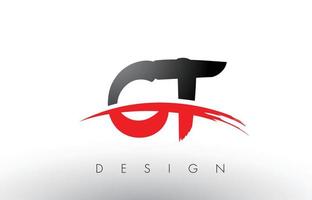 CT C T Brush Logo Letters with Red and Black Swoosh Brush Front vector