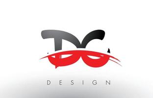 letras del logotipo de dc dc brush con frente de cepillo swoosh rojo y negro vector