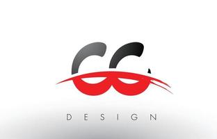 CC C C Brush Logo Letters with Red and Black Swoosh Brush Front vector