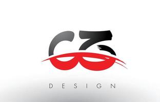 CZ C Z Brush Logo Letters with Red and Black Swoosh Brush Front vector