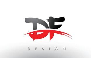 DF D F Brush Logo Letters with Red and Black Swoosh Brush Front vector