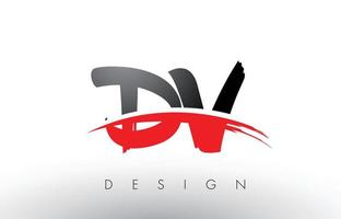 DV D V Brush Logo Letters with Red and Black Swoosh Brush Front vector