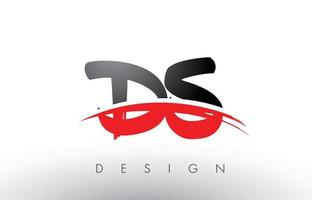 letras del logotipo del cepillo ds ds con frente de cepillo swoosh rojo y negro vector