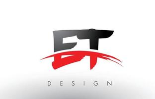 ET E T Brush Logo Letters with Red and Black Swoosh Brush Front vector