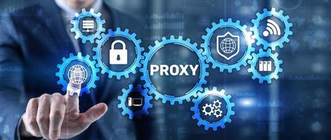 Proxy. Network administrator access the proxy server. Technology concept photo