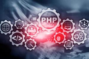 PHP programming language. Developing programming and coding technologies.Cyber space concept photo