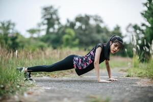 Women warm up before and after exercising. photo