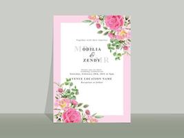 Beautiful floral hand drawn wedding invitation card template vector