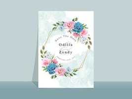 Beautiful blue and pink flowers wedding invitation card vector