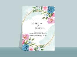 Beautiful blue and pink flowers wedding invitation card vector