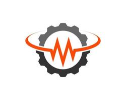 Mechanical gear with M letter initial inside vector