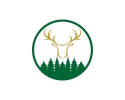 Circle shape with pine forest and deer head inside vector