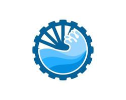 Water wheel with beach wave inside vector