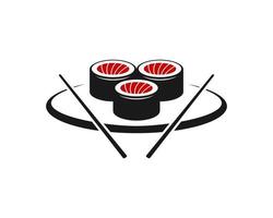 Three japanese sushi with chopstick on the plate vector