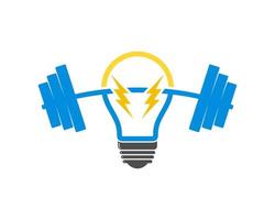 Electrical bulb with lightning and gym barbell inside vector