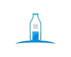 botella de leche simple con casa dentro vector