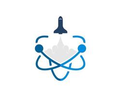 Atom symbol with smoke and rocket gliding vector