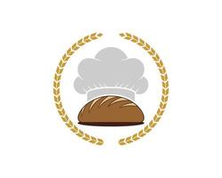 Circular wheat with baked bread and chef hat inside vector