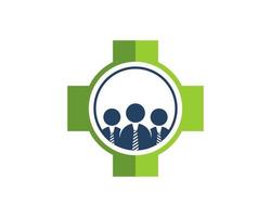 Medical symbol with three man worker inside vector