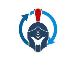 Circular arrow with spartan helmet inside vector