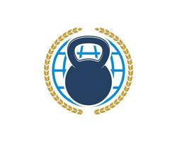 Circular wheat with abstract globe and gym kettle bell inside vector