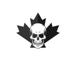 Black maple leaf with skull head inside vector