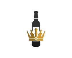 Black wine bottle with golden crown inside vector